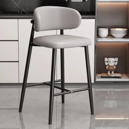 Modern Off-White Leather Curved Back Counter Bar Stools Image - 20