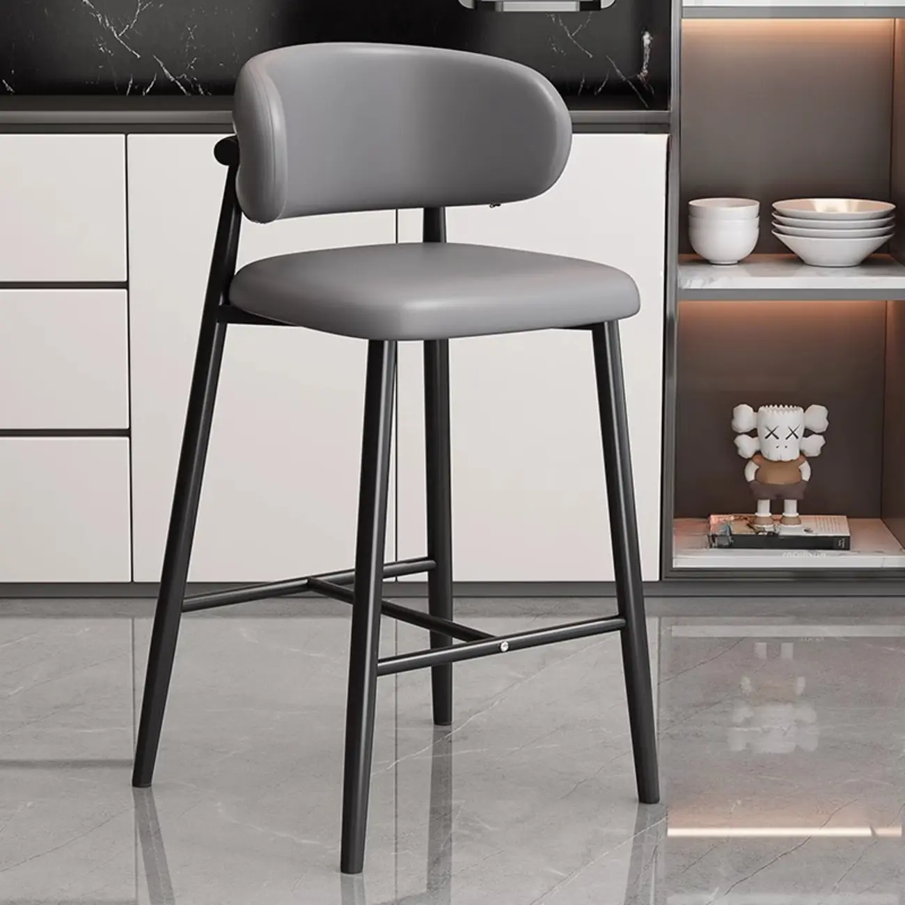 Modern Off-White Leather Curved Back Counter Bar Stools Image - 21 | homeyfad