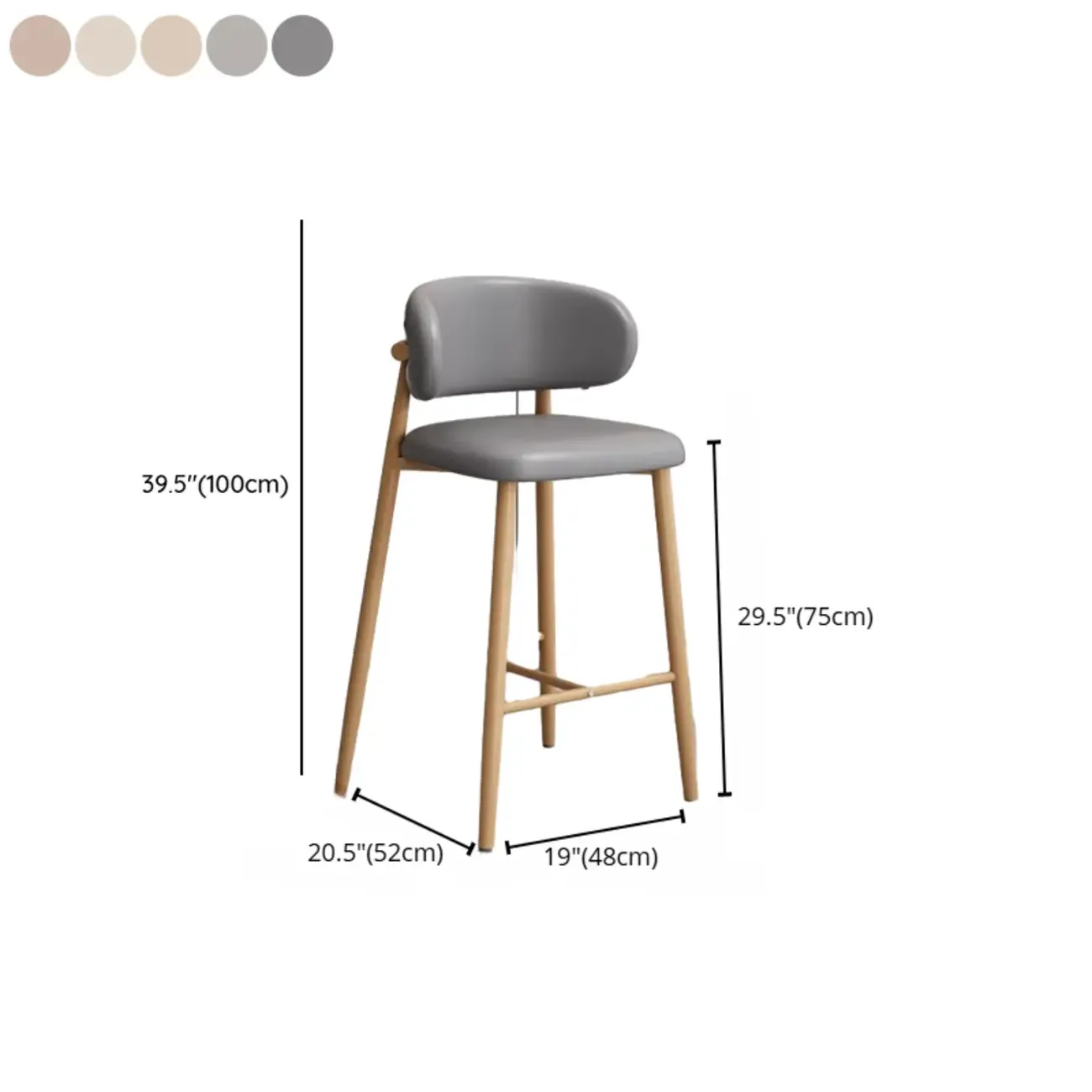 Modern Off-White Leather Curved Back Counter Bar Stools Image - 25