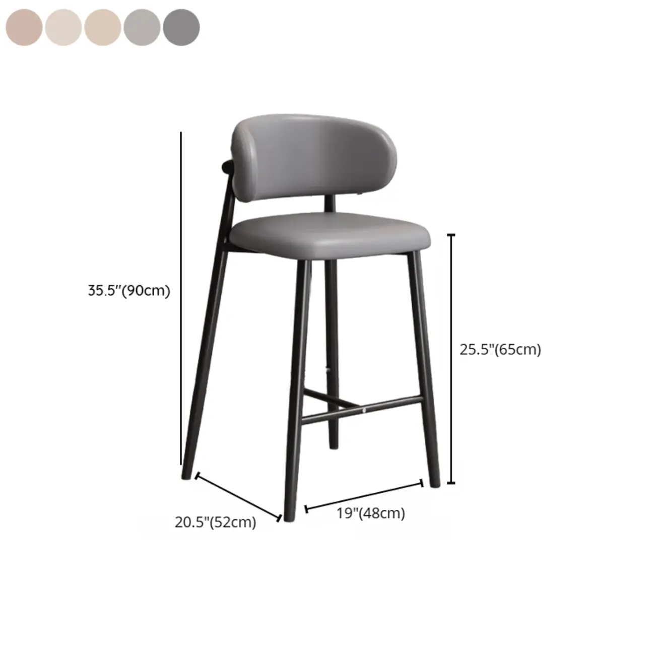 Modern Off-White Leather Curved Back Counter Bar Stools Image - 26 | homeyfad