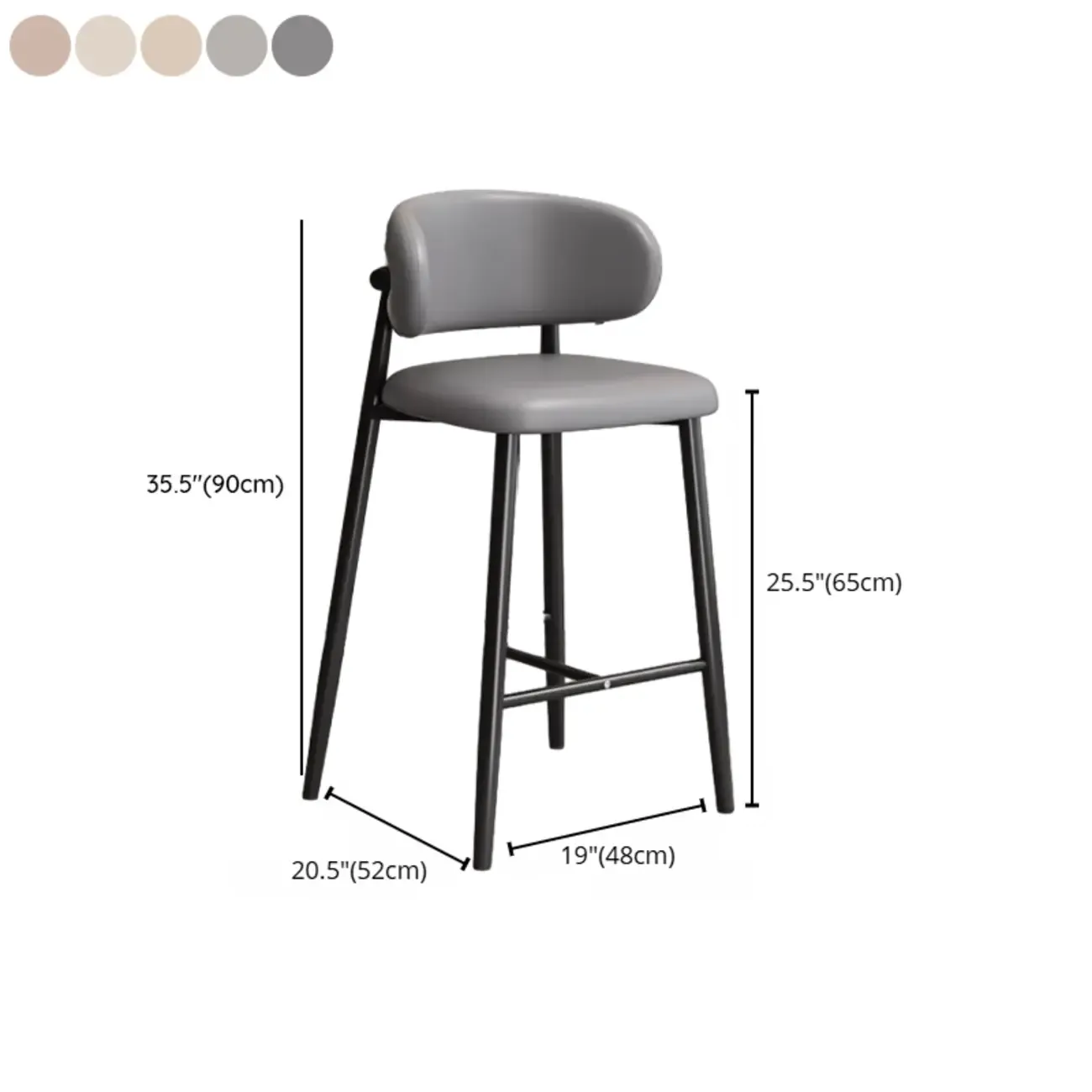 Modern Off-White Leather Curved Back Counter Bar Stools Image - 26