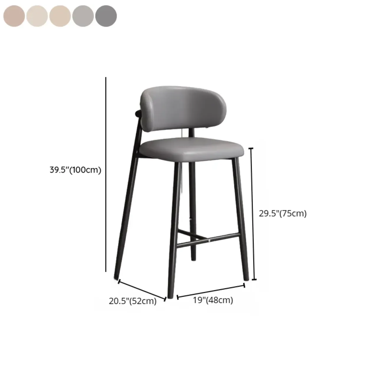 Modern Off-White Leather Curved Back Counter Bar Stools Image - 27