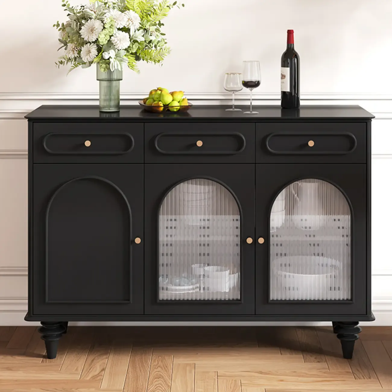 Traditional 47" Black Wooden Sideboard Buffet with Storage | HomeyFad