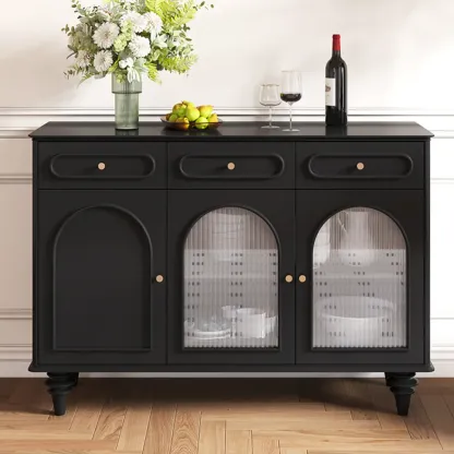 Vintage Midnight Black Wood Storage Sideboard Image - 3