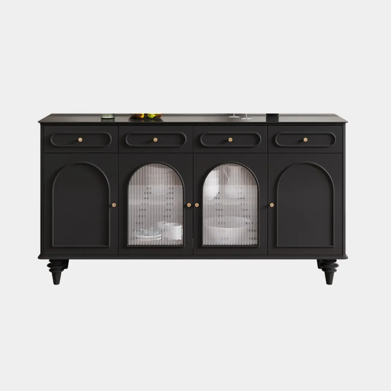 Vintage Midnight Black Wood Storage Sideboard Image - 7