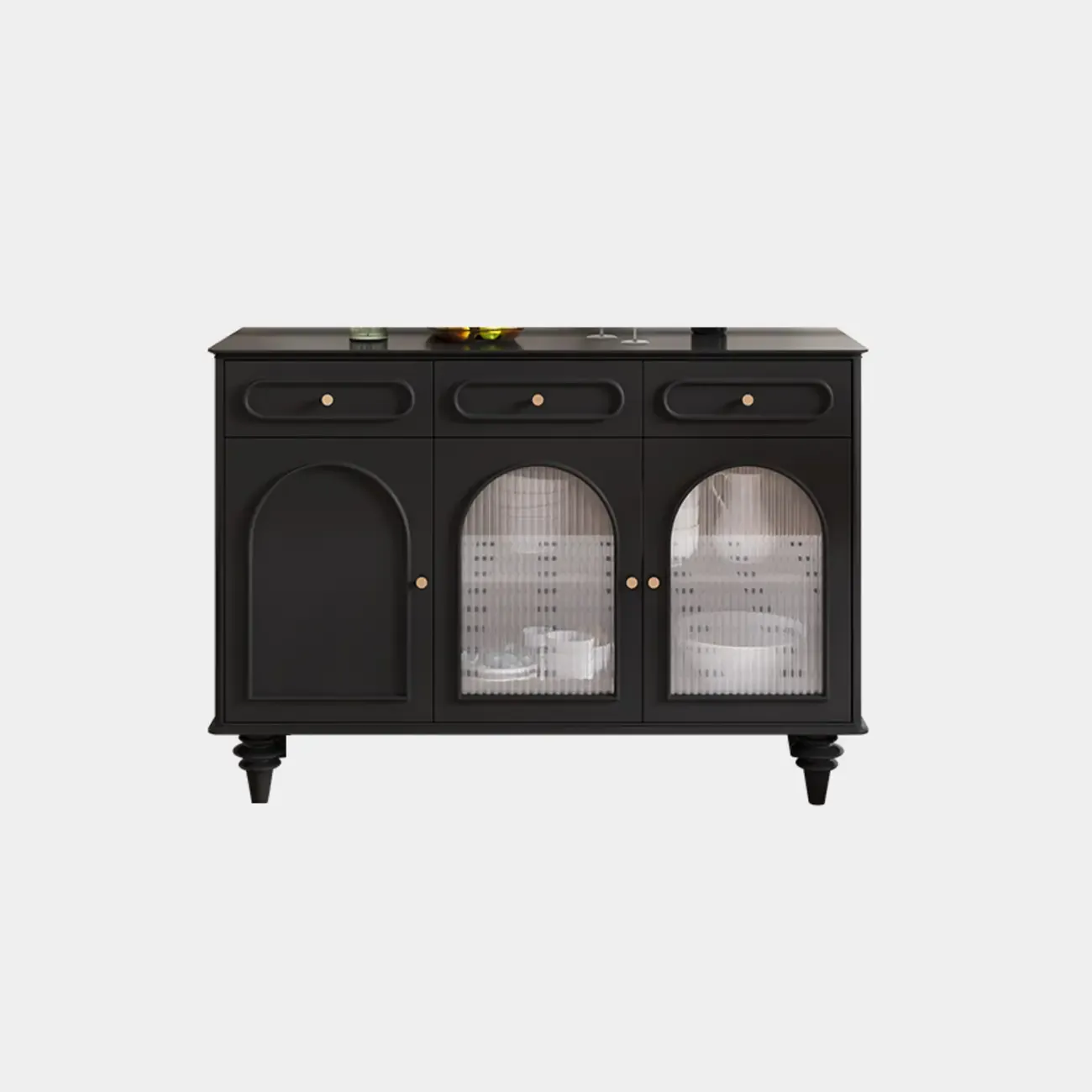 Vintage Midnight Black Wood Storage Sideboard Image - 8