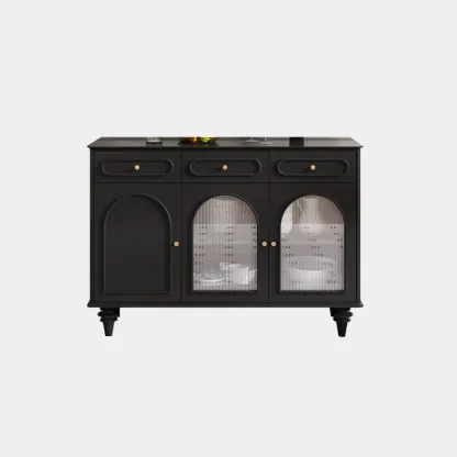 Vintage Midnight Black Wood Storage Sideboard Image - 8