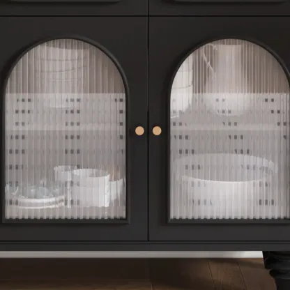 Vintage Midnight Black Wood Storage Sideboard Image - 5