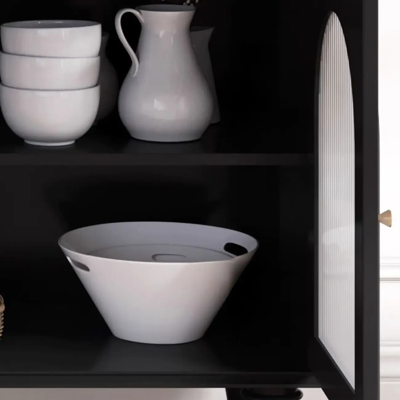 Vintage Midnight Black Wood Storage Sideboard Image - 10