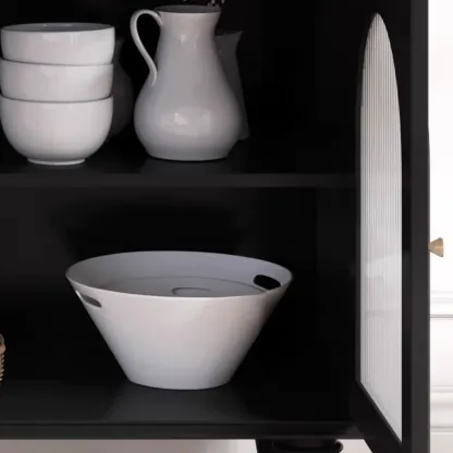 Vintage Midnight Black Wood Storage Sideboard Image - 10