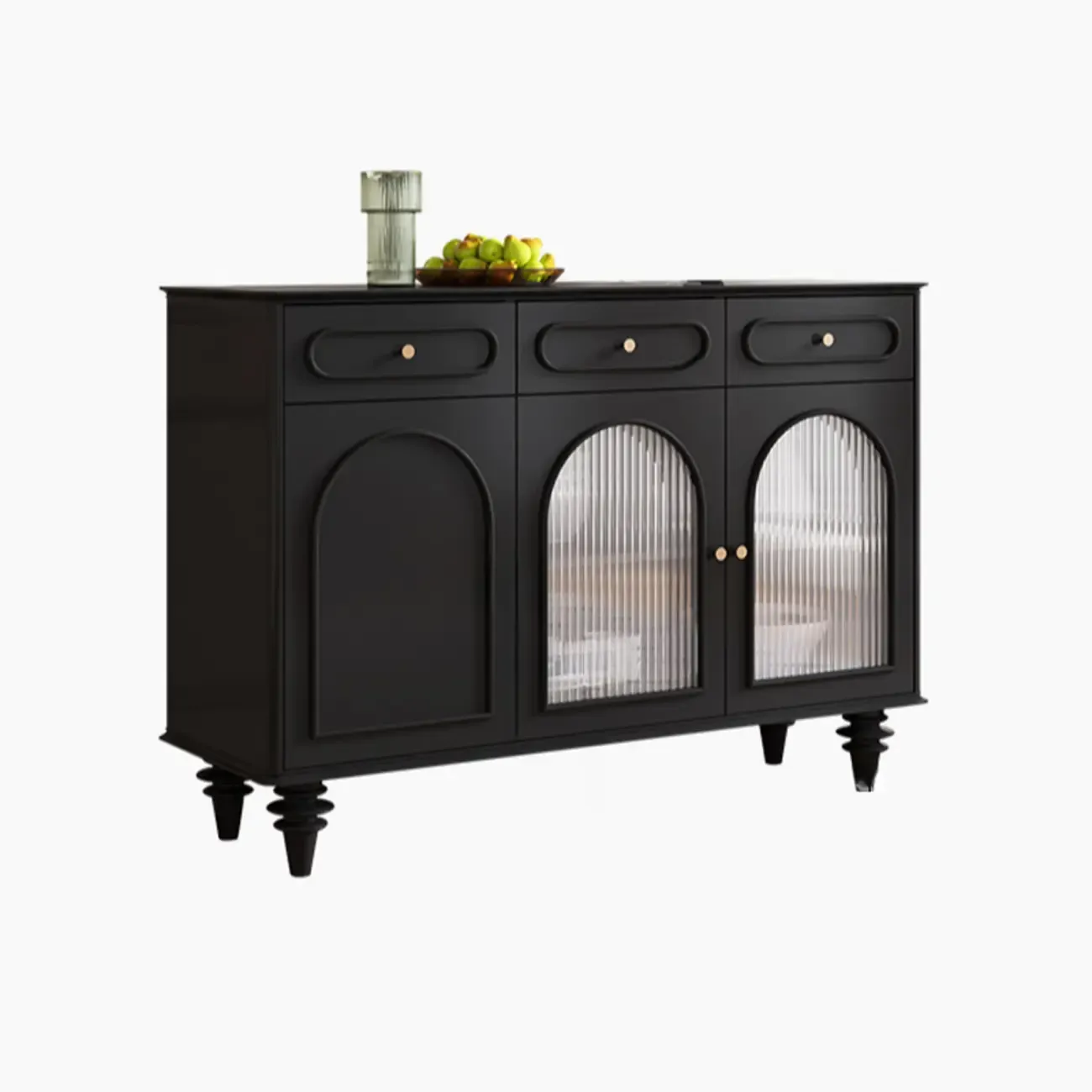 Vintage Midnight Black Wood Storage Sideboard Image - 13
