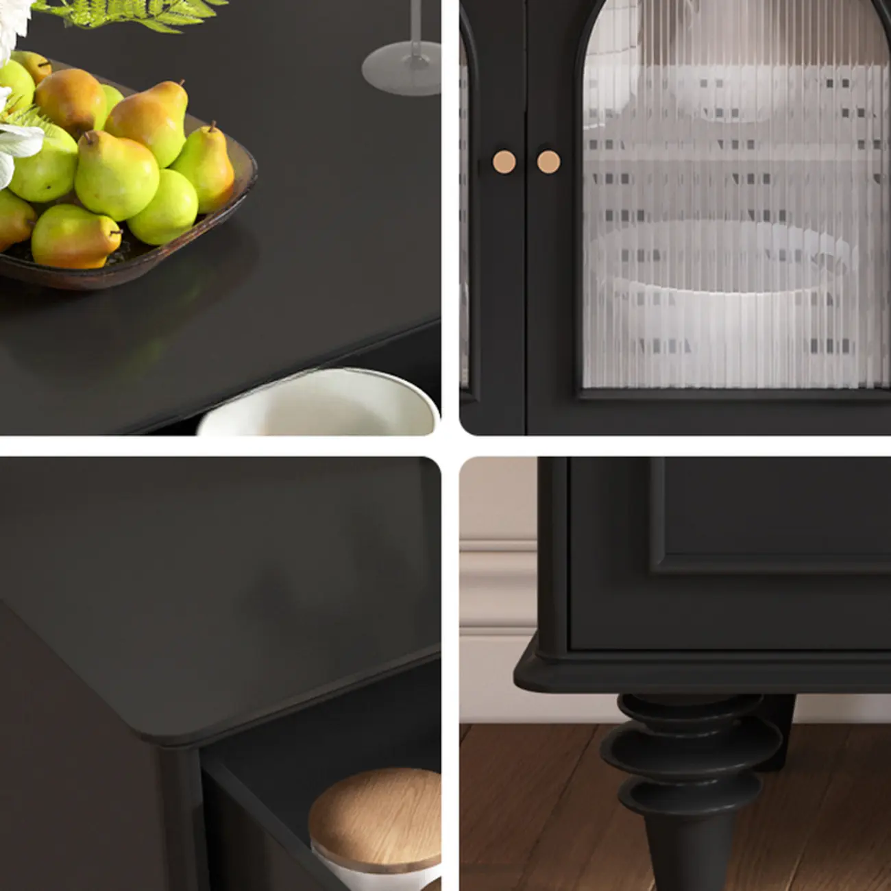 Vintage Midnight Black Wood Storage Sideboard Image - 6 | homeyfad