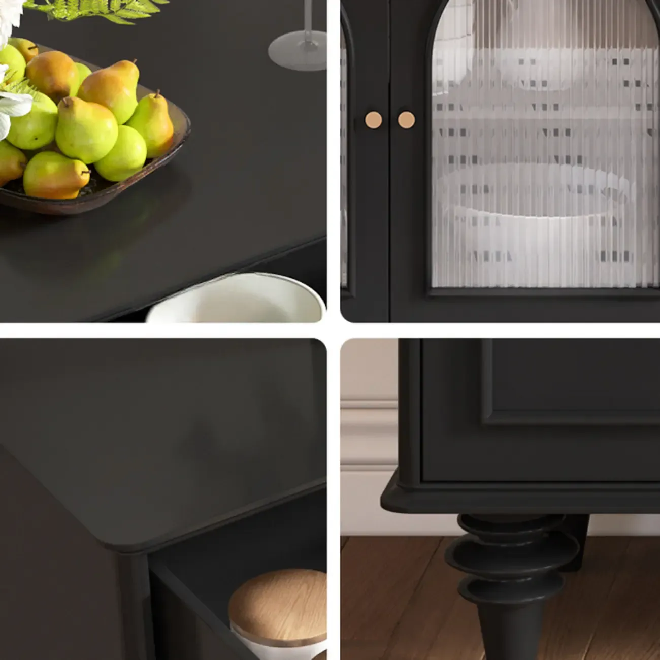 Vintage Midnight Black Wood Storage Sideboard Image - 6