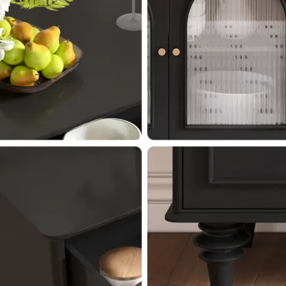 Vintage Midnight Black Wood Storage Sideboard Image - 6