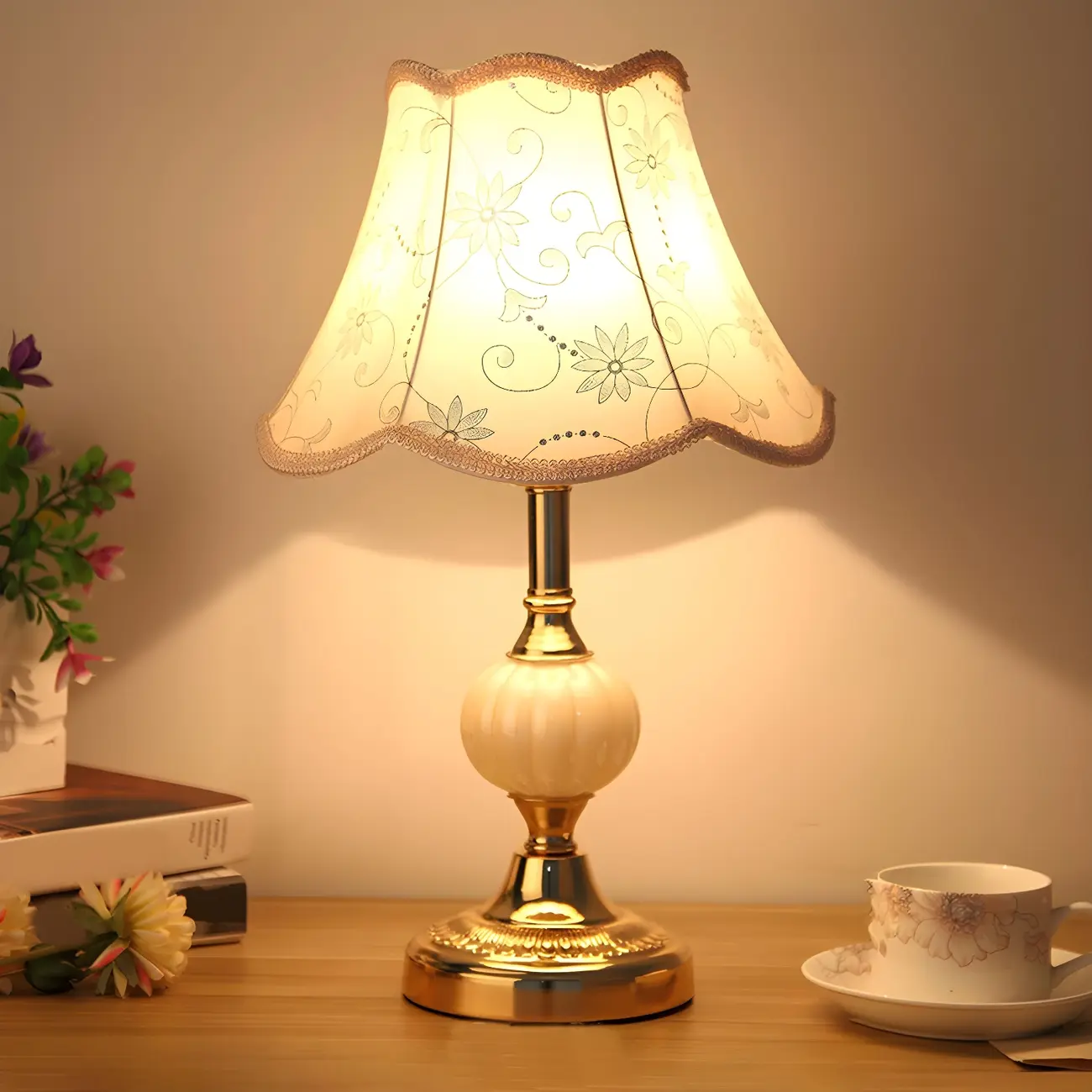 Elegant Classic Metal Table Lamp with Fabric Shade Image - 2 | homeyfad