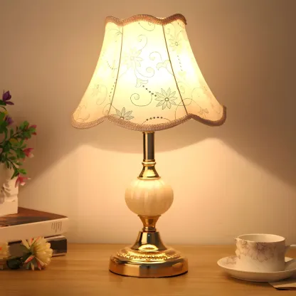 Elegant Classic Metal Table Lamp with Fabric Shade Image - 2
