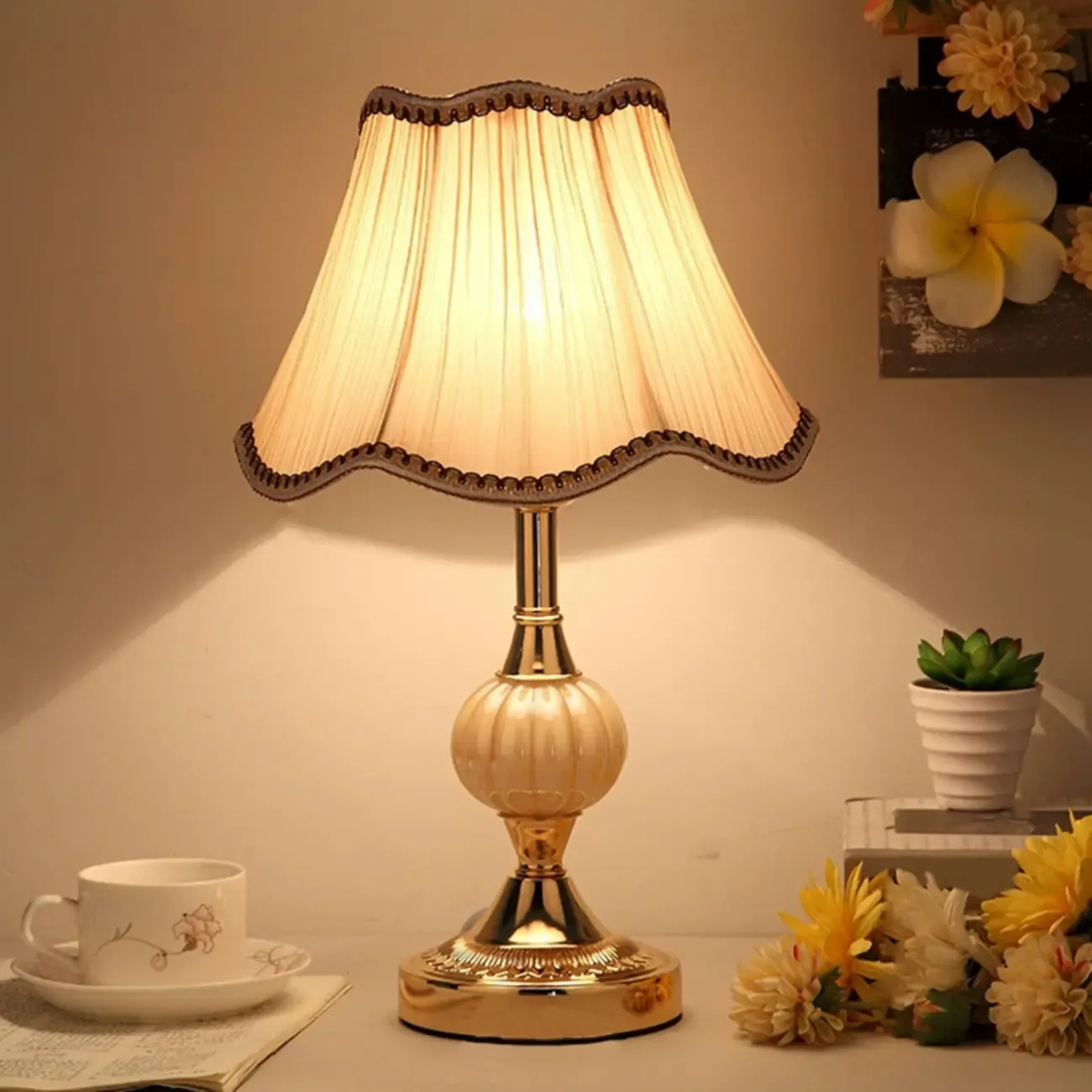 Elegant Classic Metal Table Lamp with Fabric Shade Image - 3
