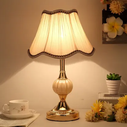 Elegant Classic Metal Table Lamp with Fabric Shade Image - 3