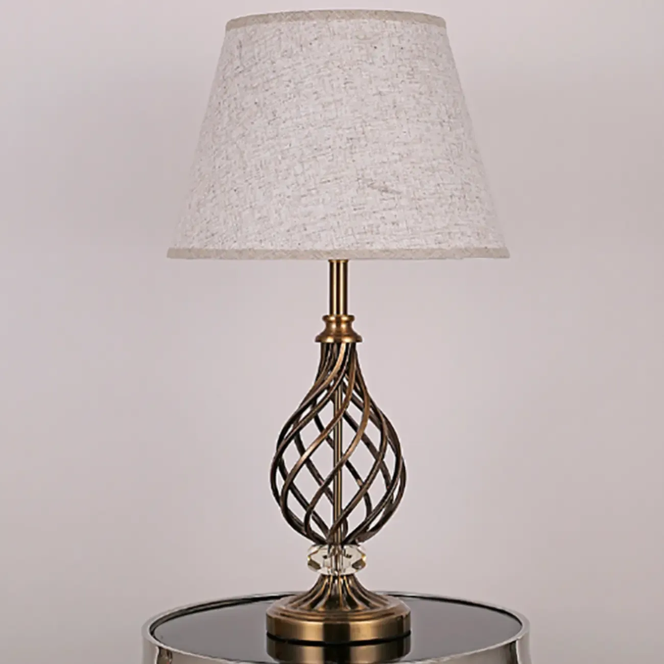 Geometric Fabric LED Bedside Table Lamp Antique Brass Base Image - 5