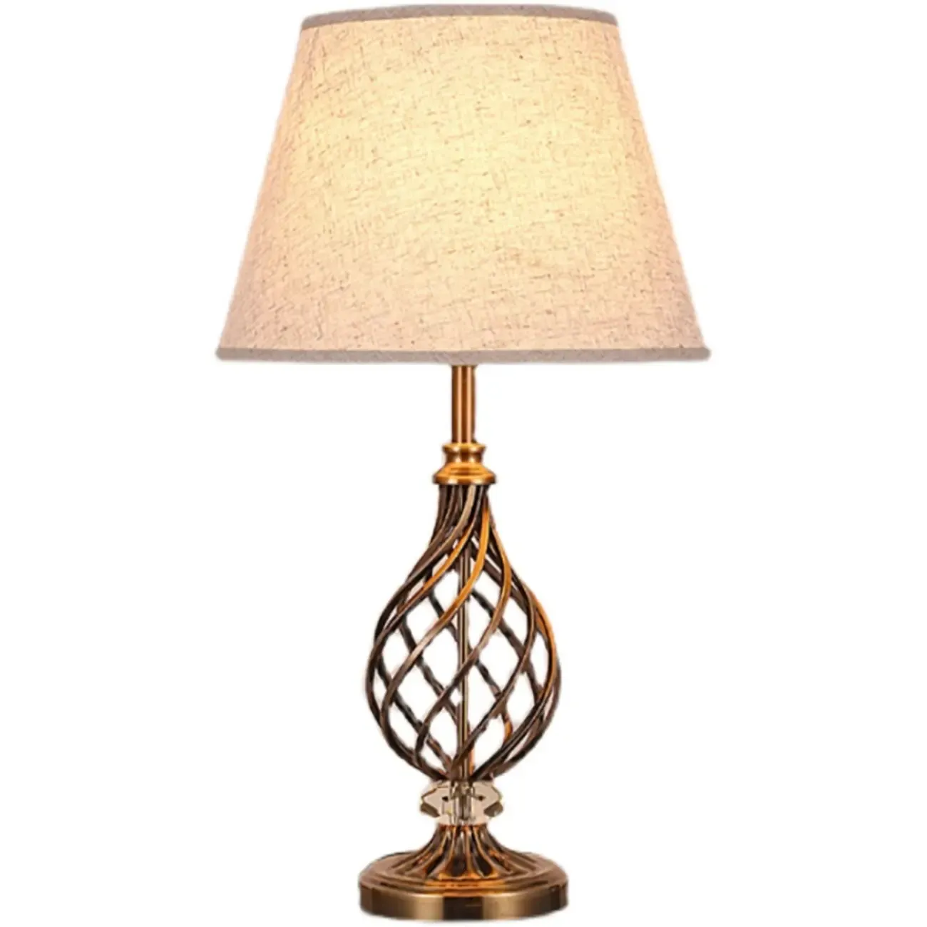 Geometric Fabric LED Bedside Table Lamp Antique Brass Base Image - 7