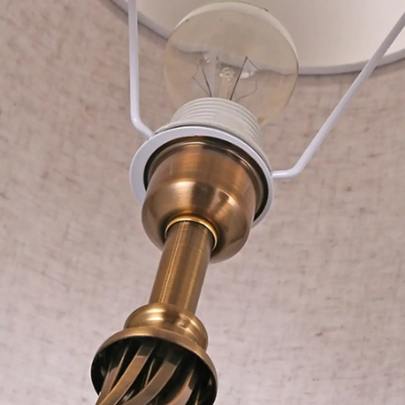 Geometric Fabric LED Bedside Table Lamp Antique Brass Base Image - 9