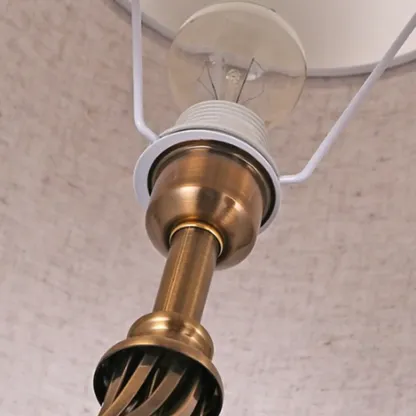 Geometric Fabric LED Bedside Table Lamp Antique Brass Base Image - 9