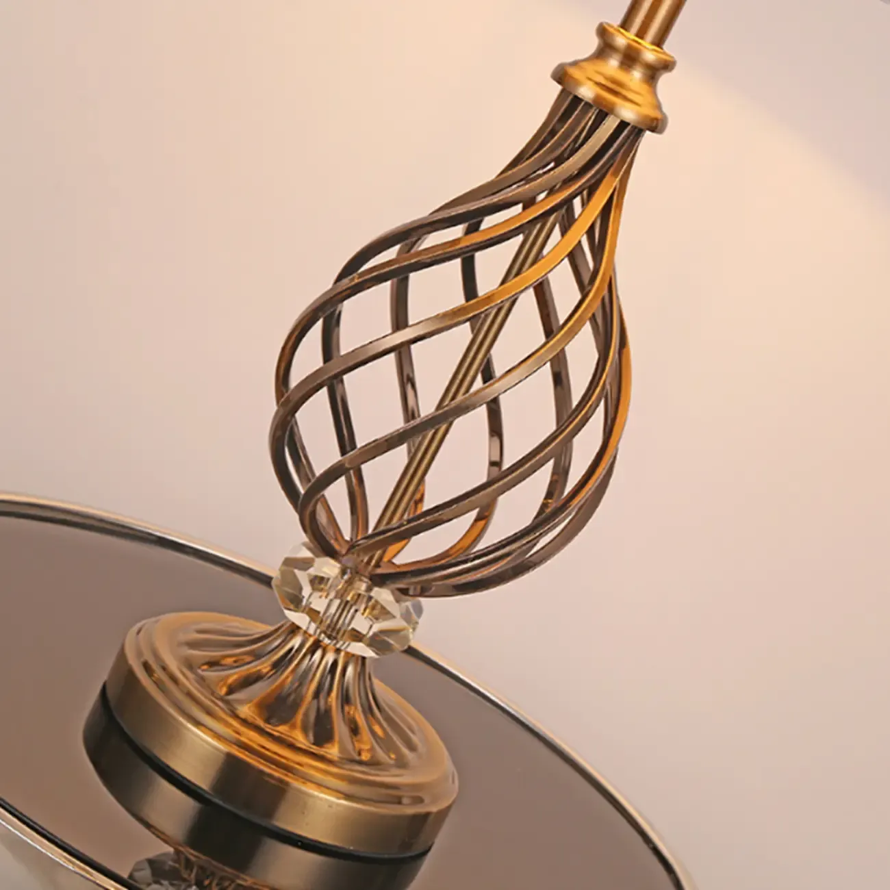 Geometric Fabric LED Bedside Table Lamp Antique Brass Base Image - 10