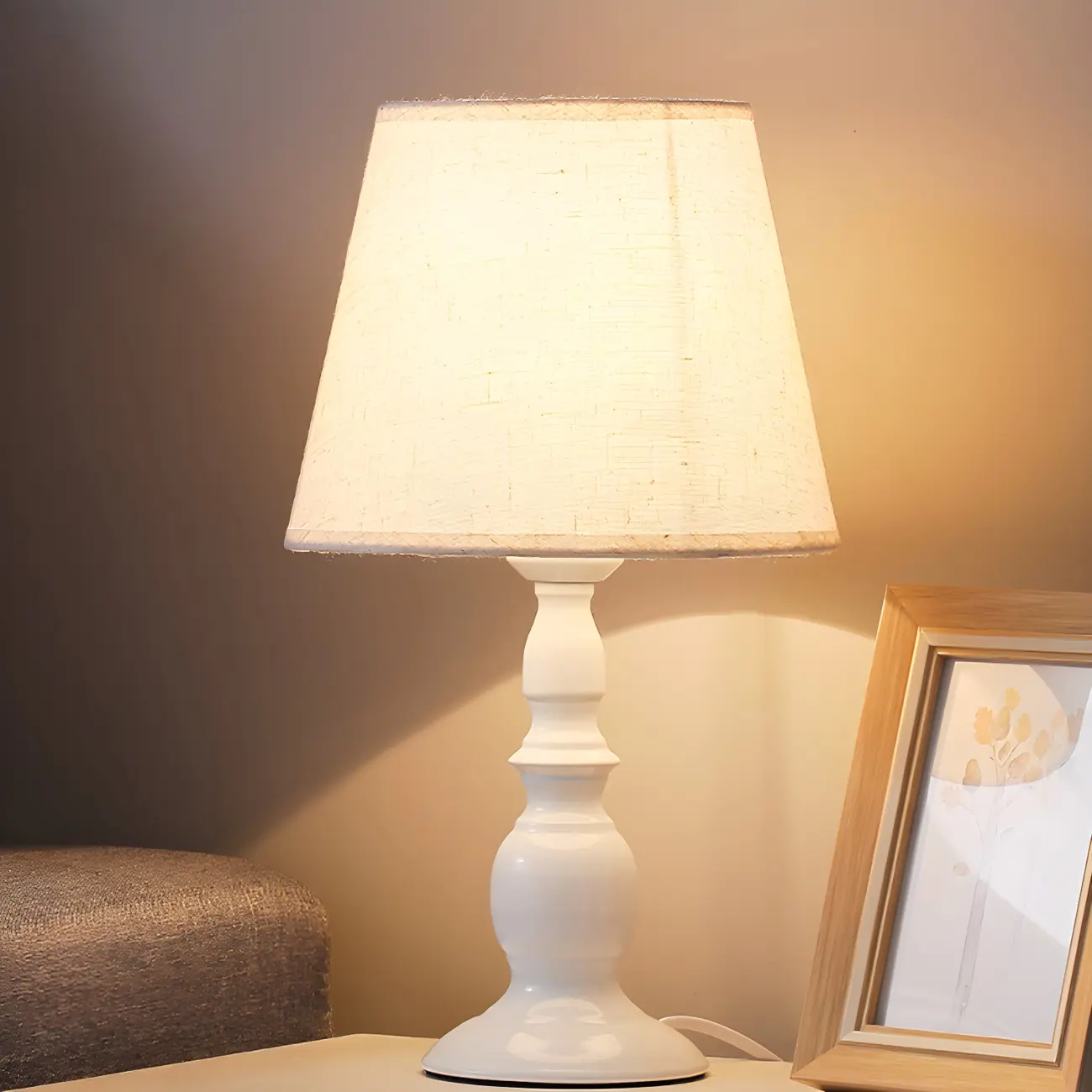 Vintage LED Table Lamp with Fabric Shade, Black Metal Base Image - 6 | homeyfad