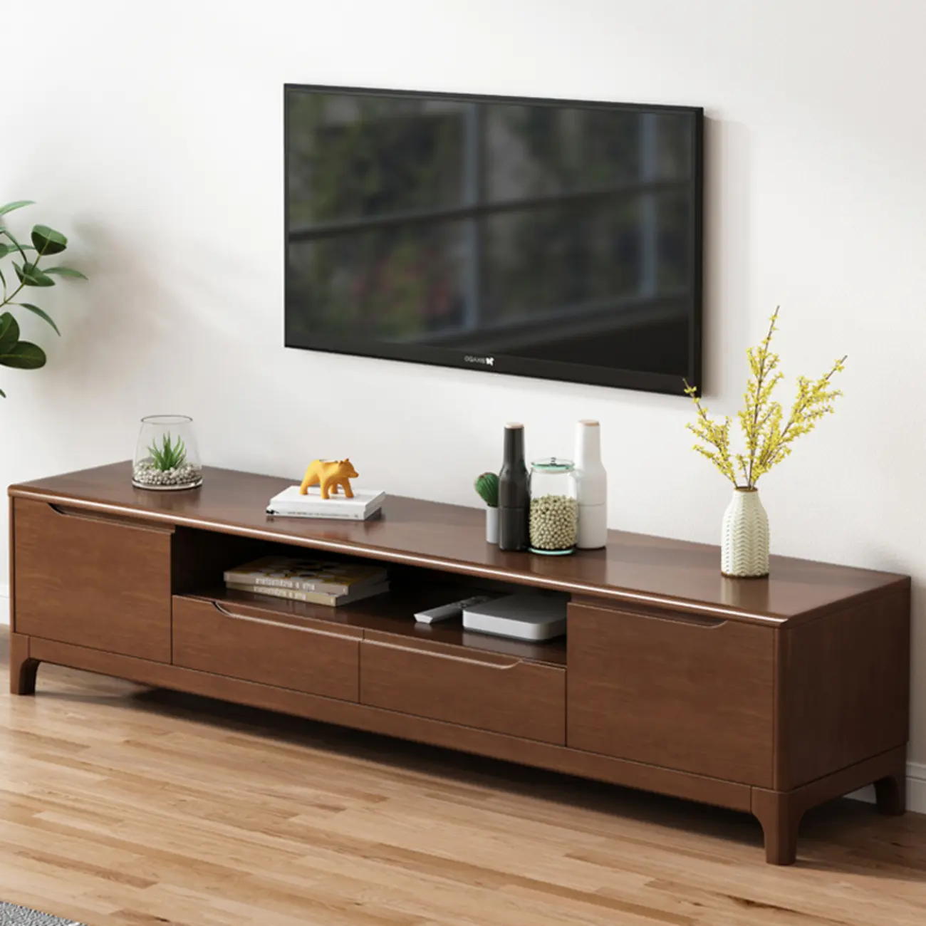 Modern Low Height Wooden TV Stand with Drawers & Cabinet Image - 1 | homeyfad