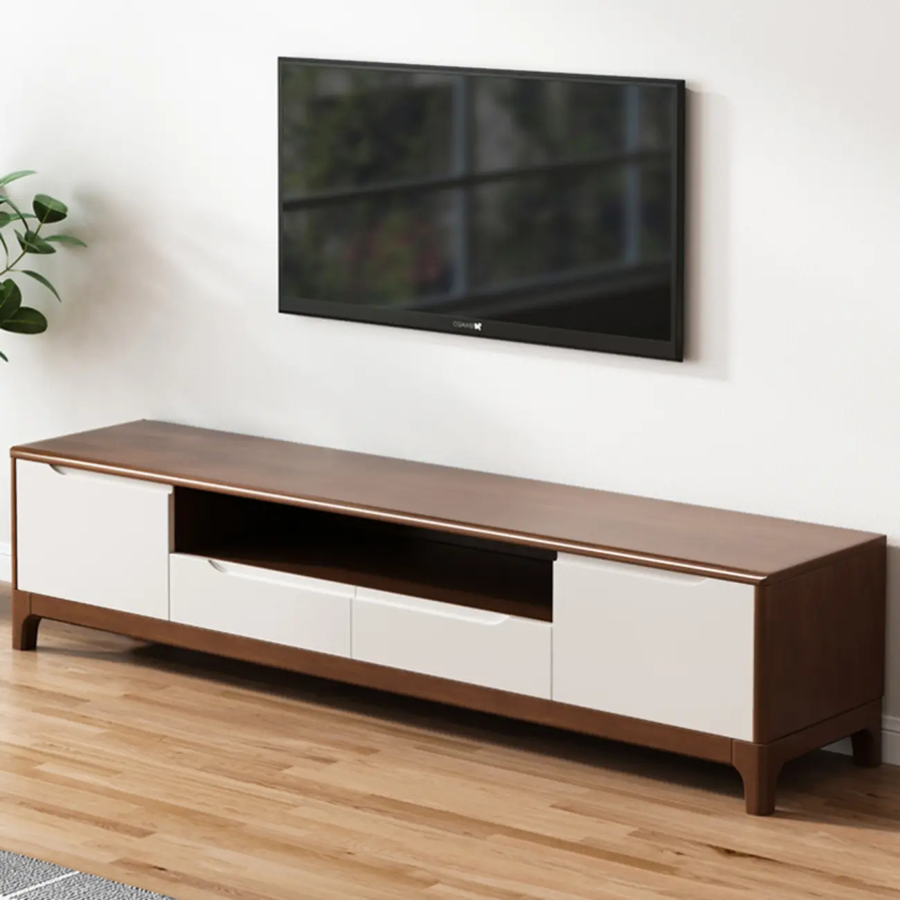 Modern Low Height Wooden TV Stand with Drawers & Cabinet Image - 2 | homeyfad