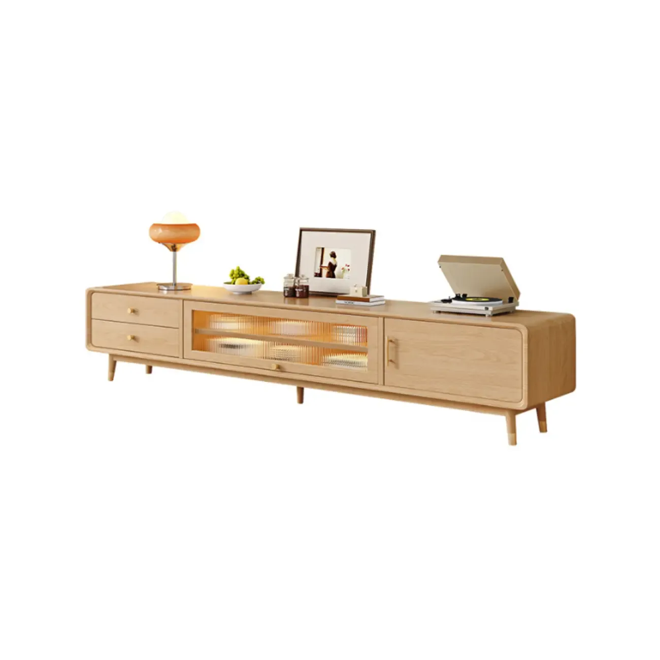 Scandinavian Natural Wood TV Stand with Storage Drawers Image - 8