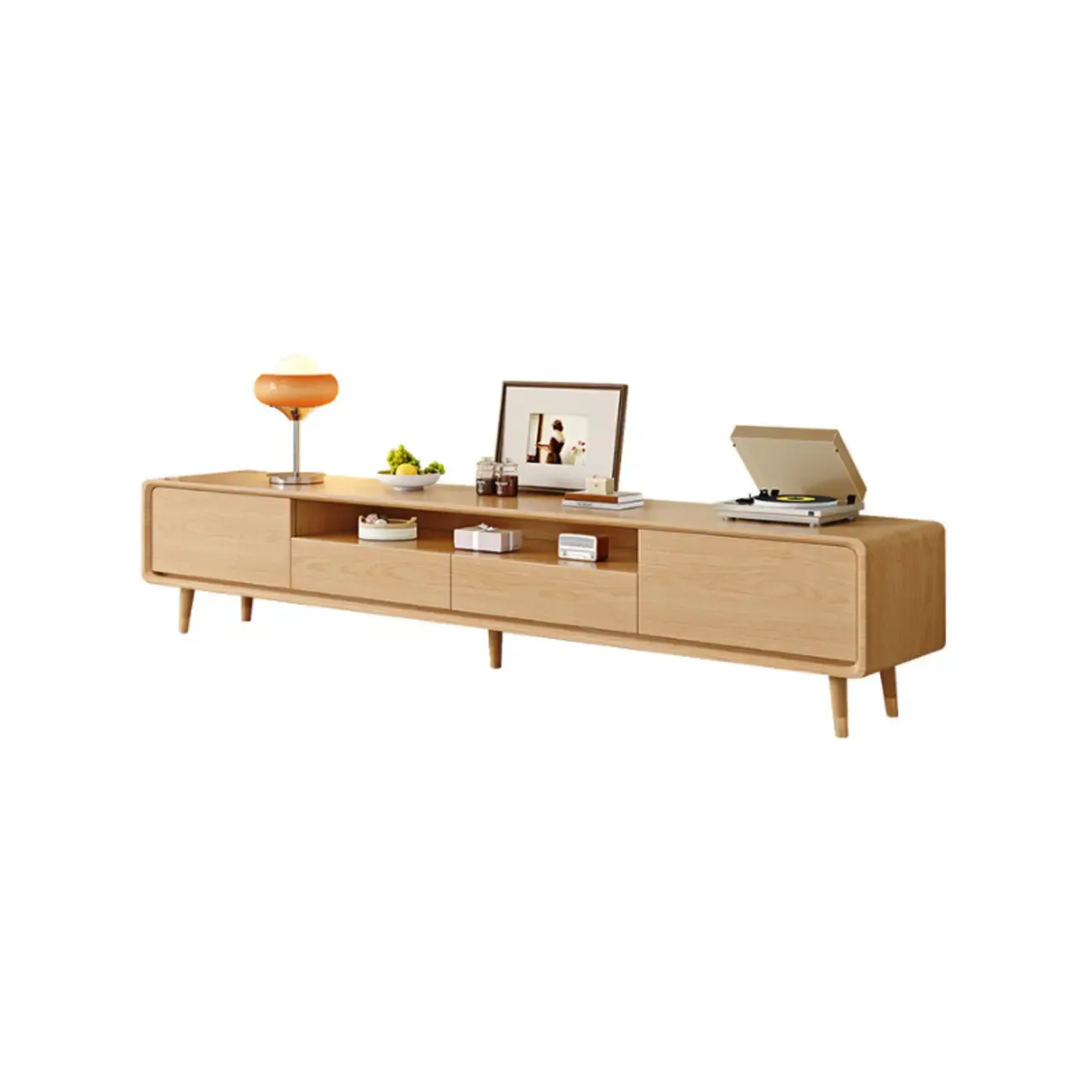 Scandinavian Natural Wood TV Stand with Storage Drawers Image - 9