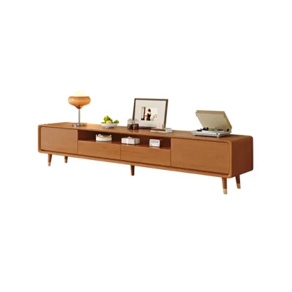 Scandinavian Natural Wood TV Stand with Storage Drawers Image - 10