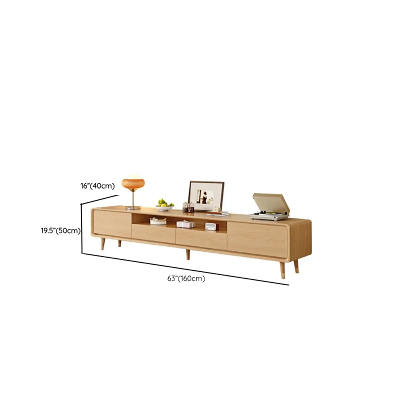 Scandinavian Natural Wood TV Stand with Storage Drawers Image - 13