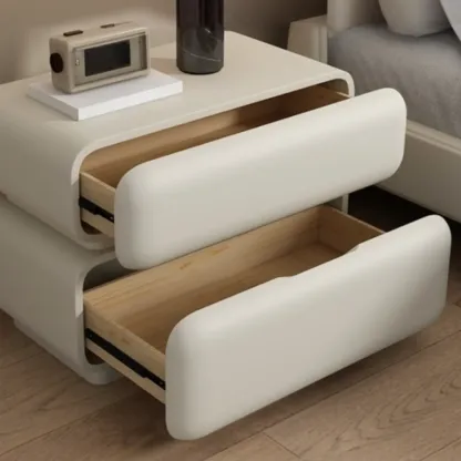 Modern Off-White Faux Leather 2-Drawer Nightstand Image - 2