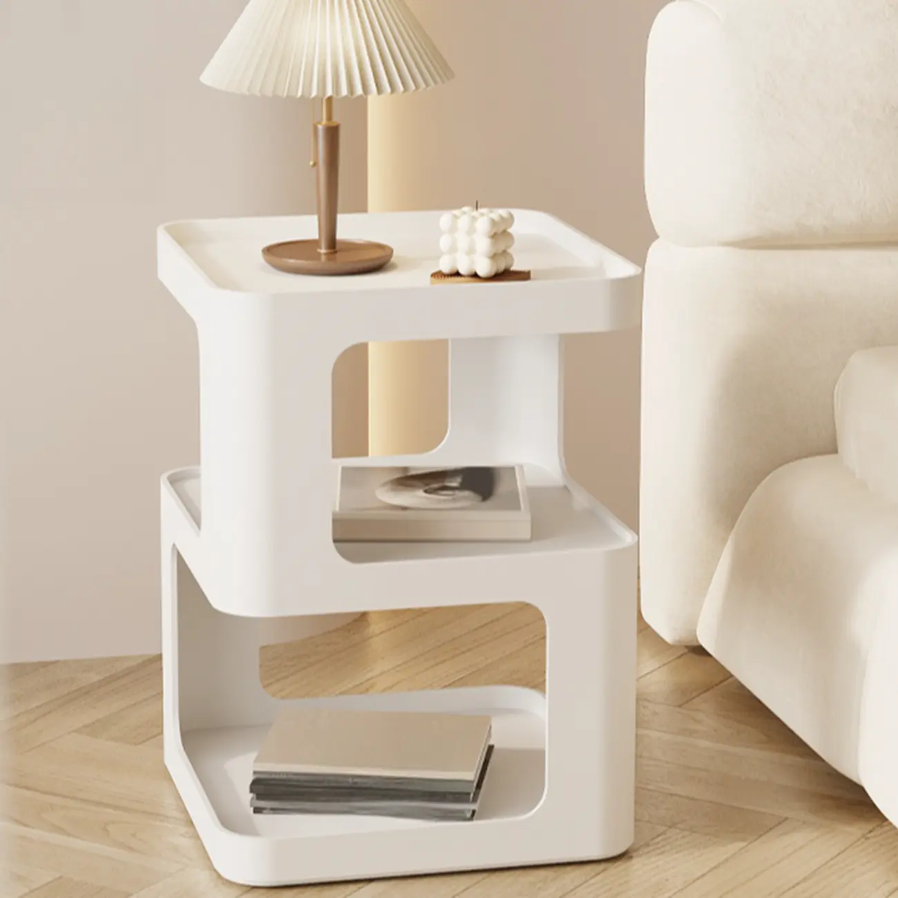 Sleek Chic Metal 2-Level Drawer Nightstand in White/ Black Image - 2 | homeyfad