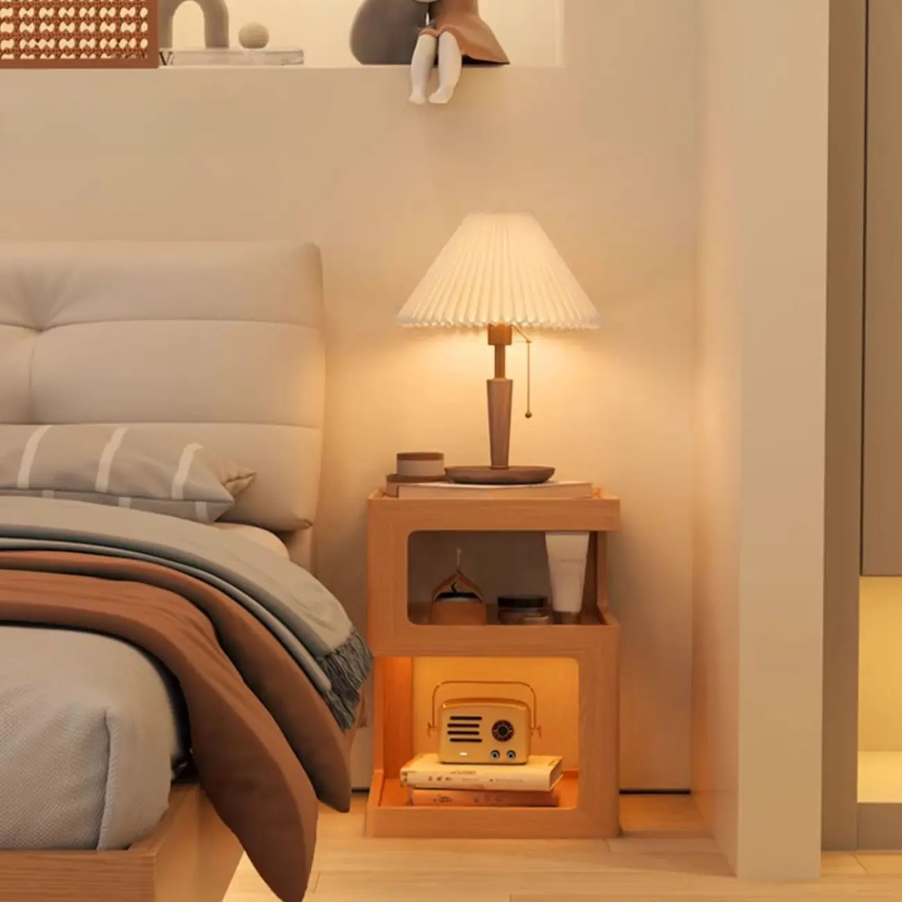 Elegant Narrow 3-Tier Natural Wood Nightstand with Glass Top Image - 4 | homeyfad