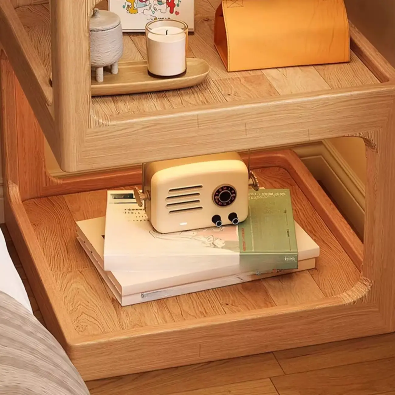 Elegant Narrow 3-Tier Natural Wood Nightstand with Glass Top Image - 6 | homeyfad