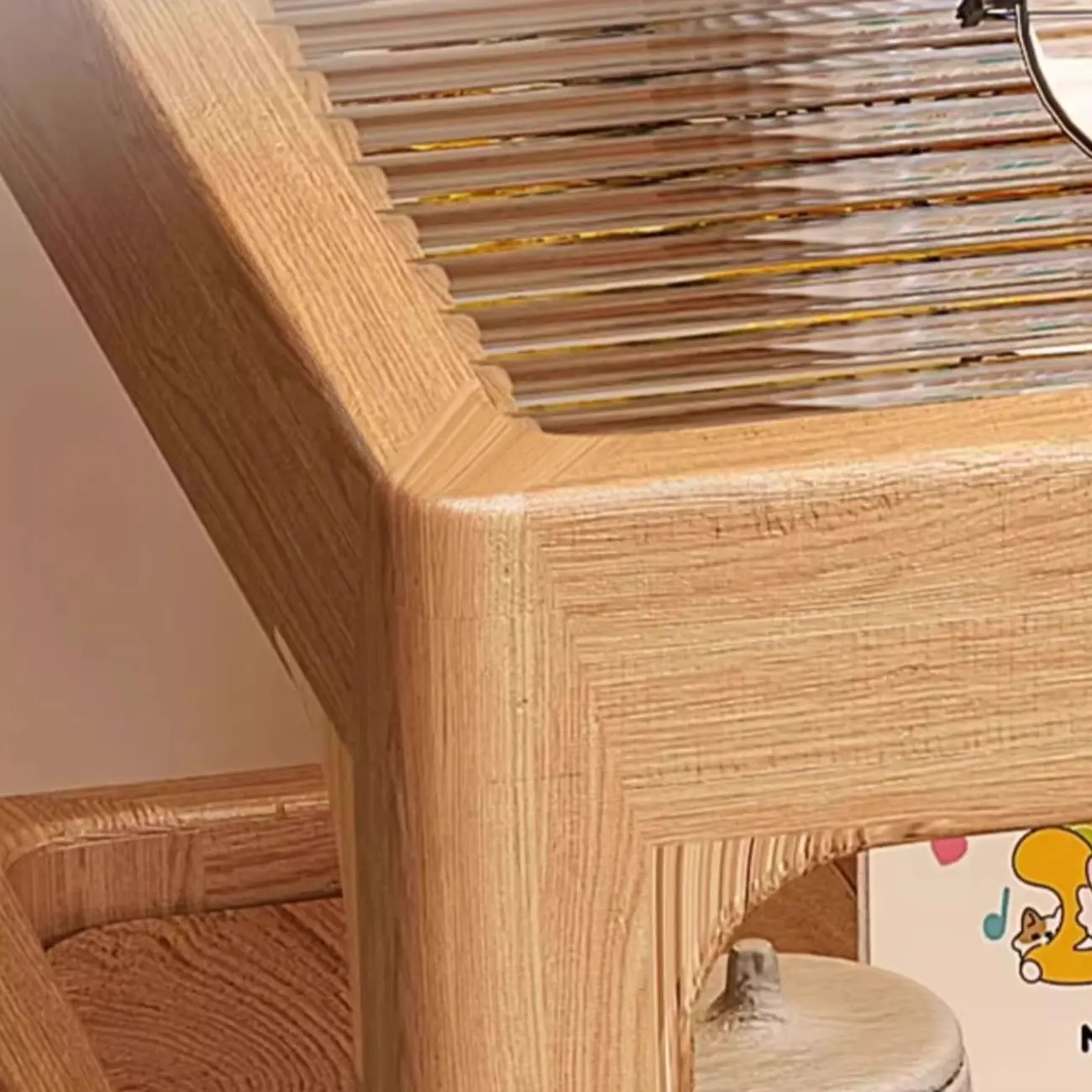 Elegant Narrow 3-Tier Natural Wood Nightstand with Glass Top Image - 7 | homeyfad