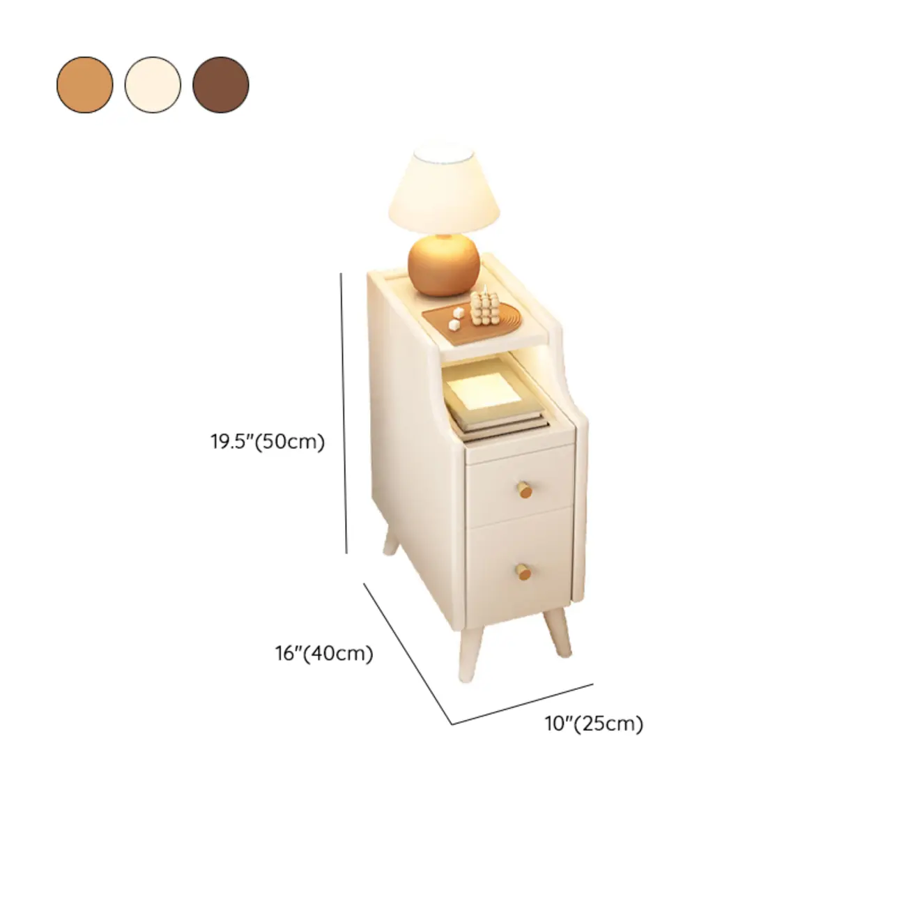 Narrow White Wood 2 Shelves Nightstand #size | homeyfad