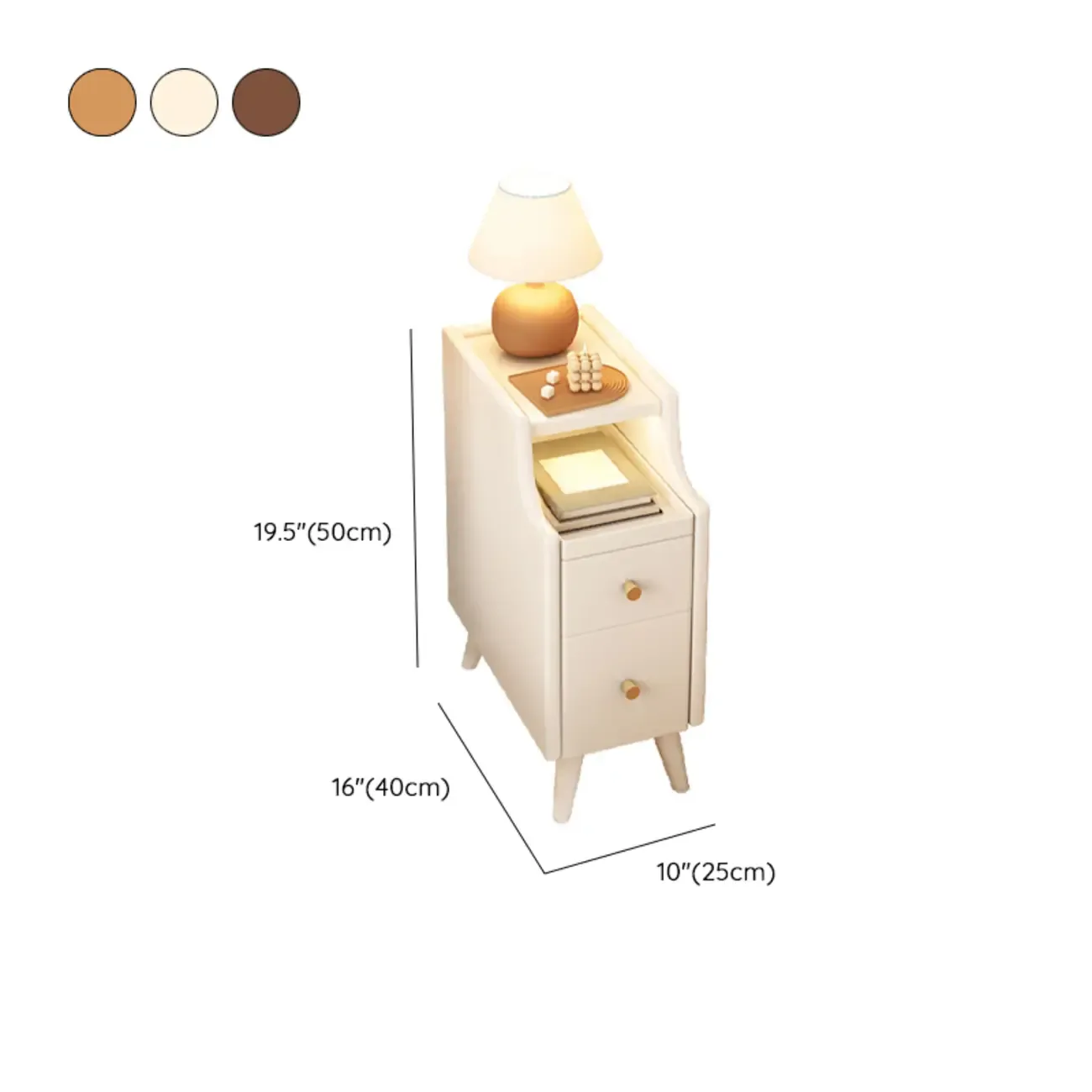 Narrow White Wood 2 Shelves Nightstand #size