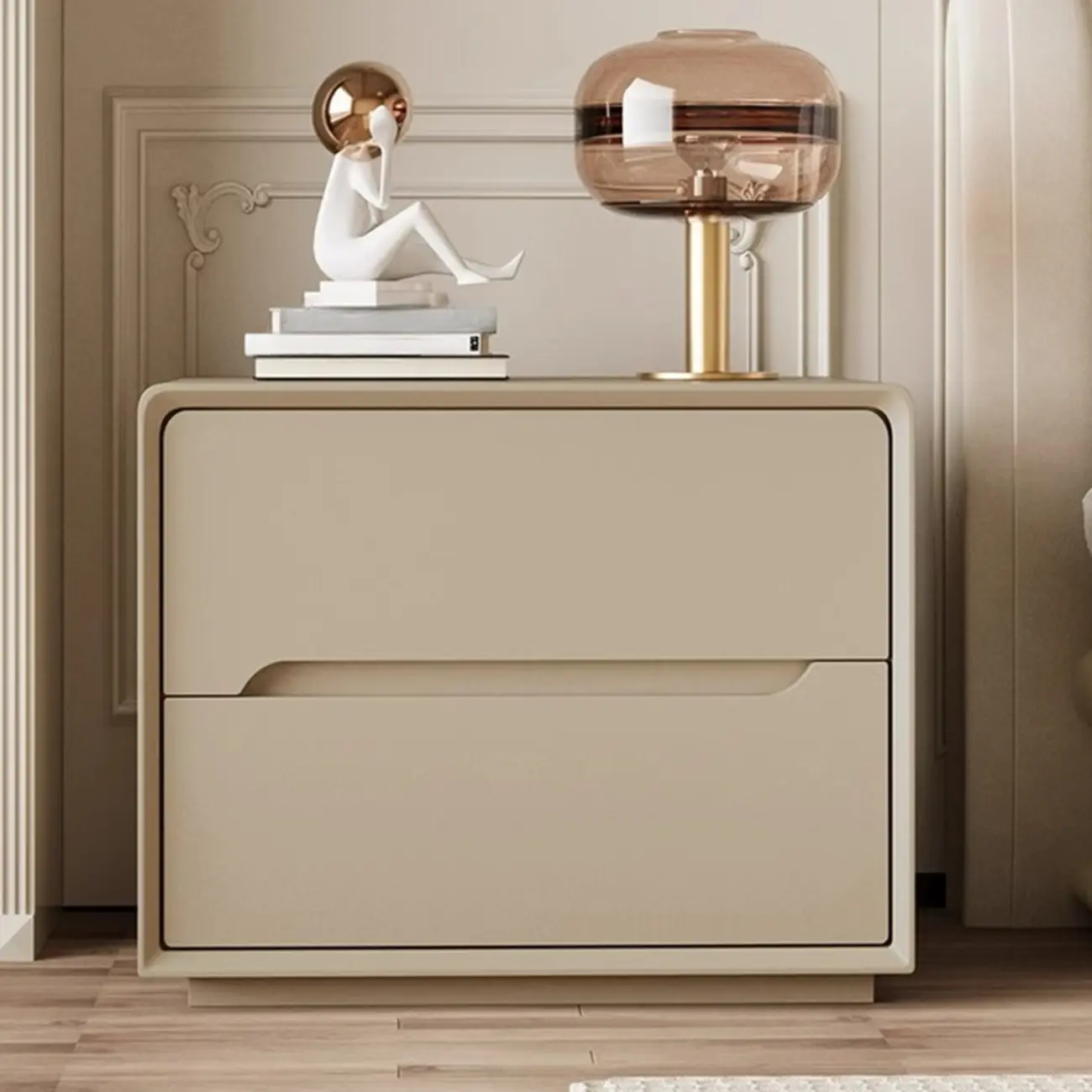 Compact Cream Wooden Faux Leather Top Nightstand Image - 6 | homeyfad