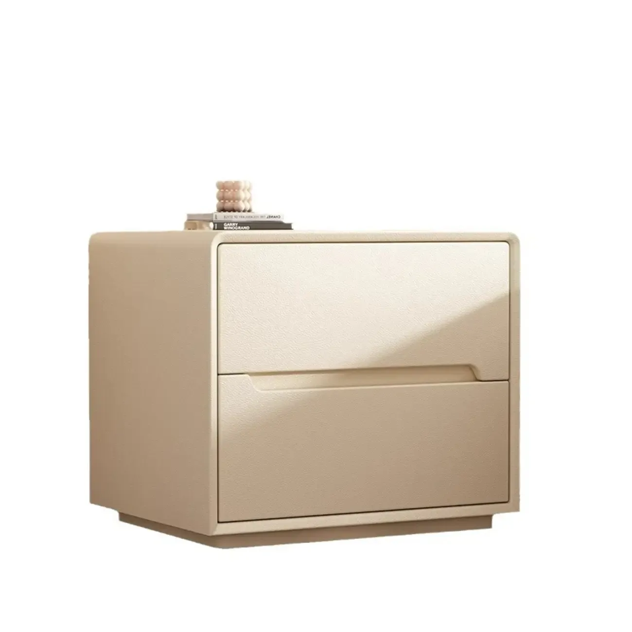 Compact Cream Wooden Faux Leather Top Nightstand Image - 8