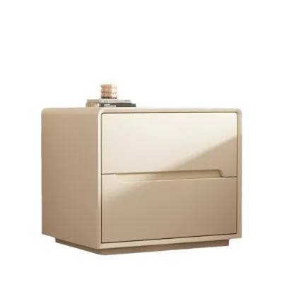 Compact Cream Wooden Faux Leather Top Nightstand Image - 8