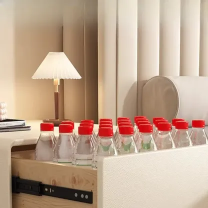 Compact Cream Wooden Faux Leather Top Nightstand Image - 3