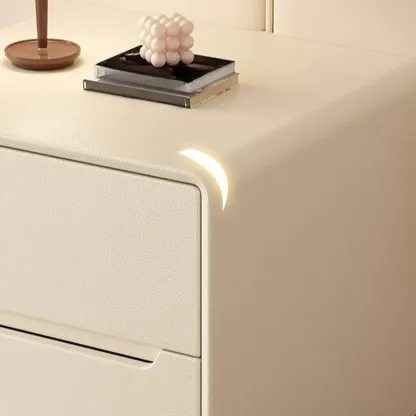 Compact Cream Wooden Faux Leather Top Nightstand Image - 5