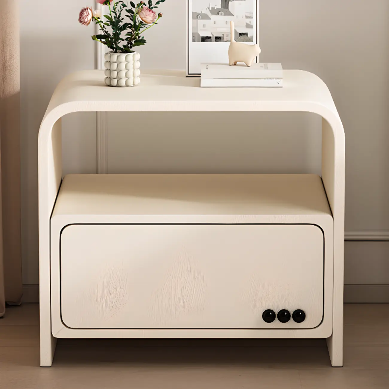 Elegant Modern White Faux Leather Wood Drawer Nightstand Image - 2 | homeyfad