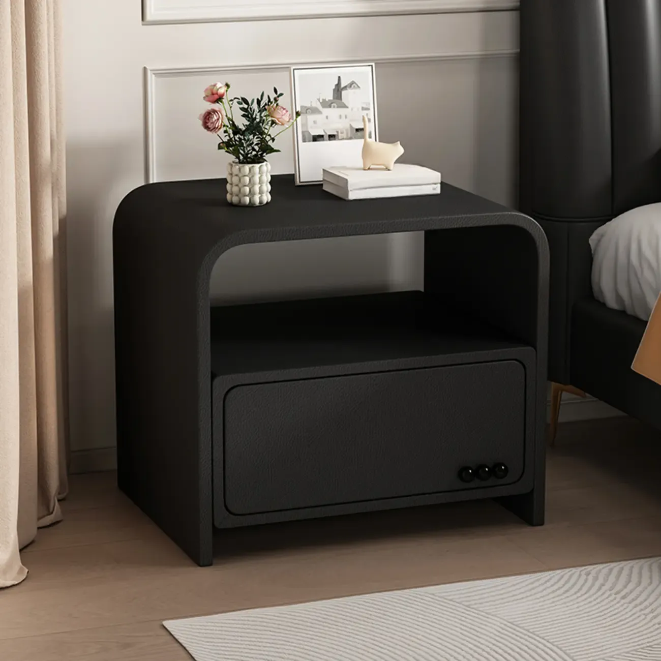 Elegant Modern White Faux Leather Wood Drawer Nightstand Image - 5