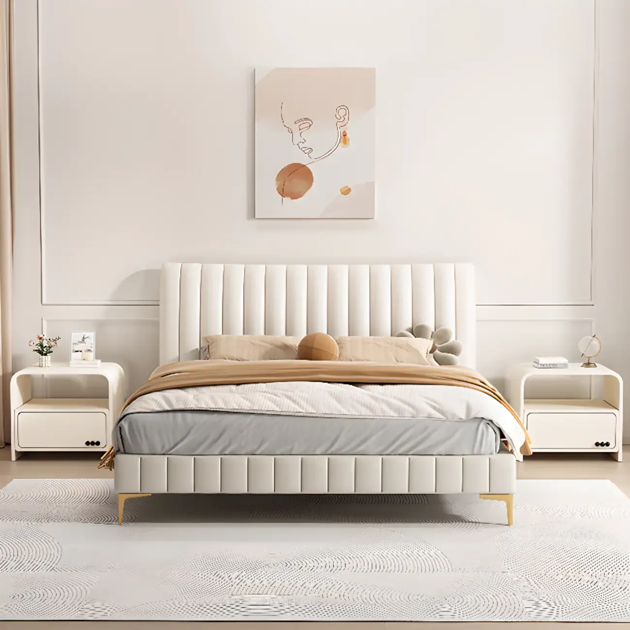 Elegant Modern White Faux Leather Wood Drawer Nightstand Image - 3