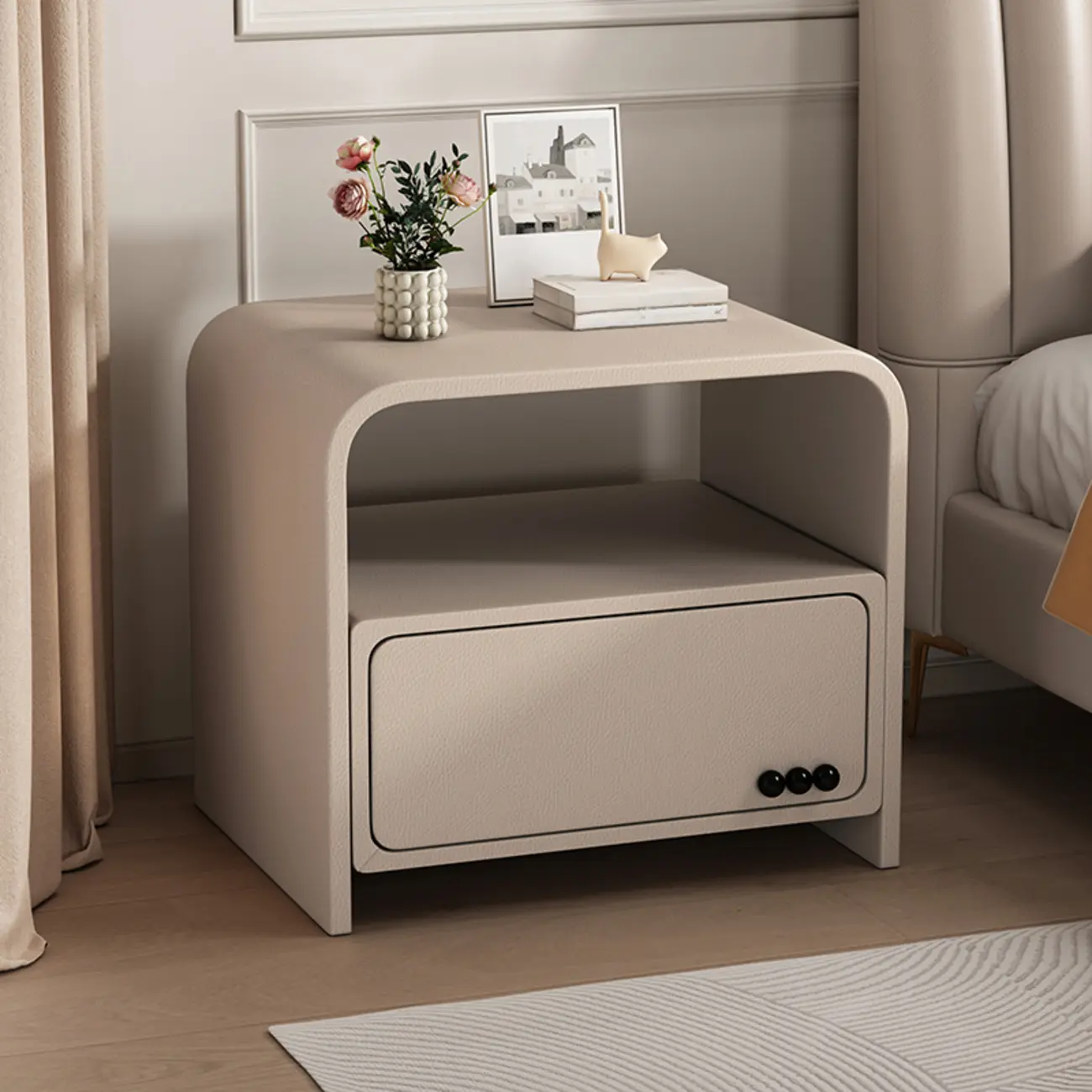Elegant Modern White Faux Leather Wood Drawer Nightstand Image - 4 | homeyfad